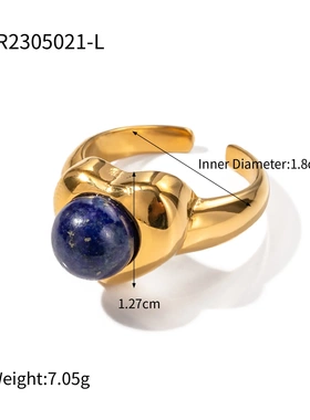 新款时尚镀金不锈钢18k金不锈钢虎眼石爱心戒指时尚珠宝首饰电镀