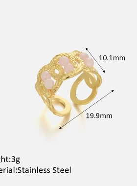 欧美新品ins潮不规则面开口戒指个性百搭时尚不锈钢镀金戒指活口