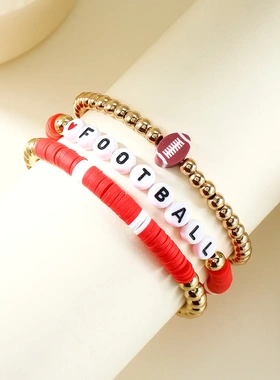 欧美超级字母软陶串珠手链橄榄球手串篮球垒球足球棒手饰套装电镀