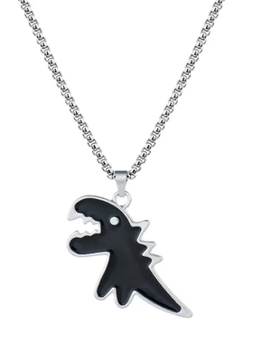 日韩呆萌黑色小恐龙项链吊坠配饰卡通学生情侣钛钢不掉色卫衣链潮