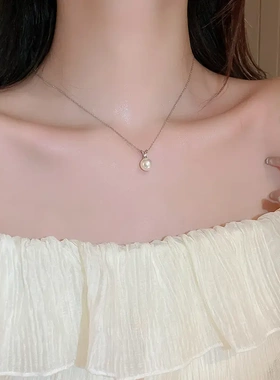 韩式东大门镶钻珍珠项链小众简约百搭锁骨链气质高级感时尚项饰女