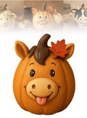 跨境新品 FarmPumpkinOrnaments 农场动物南瓜树脂摆件雕像装饰品