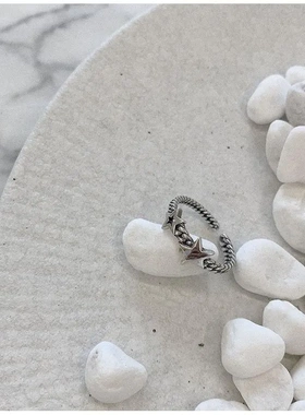 s925镀银镂空笑脸五角星星戒指女复古泰银时尚个性网红食指指环潮