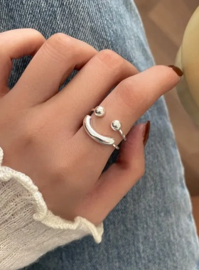 花朵素银锆石开口戒指女小众设计高级感食指戒简约冷淡风指环活口