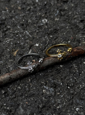 复古仿闪钻鸢尾花戒指女小众精致