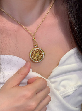 复古金色八宝罗盘吊坠项链女配饰