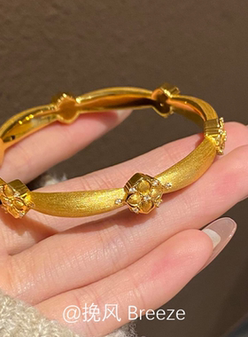 中古金色重工四叶草拉丝手镯