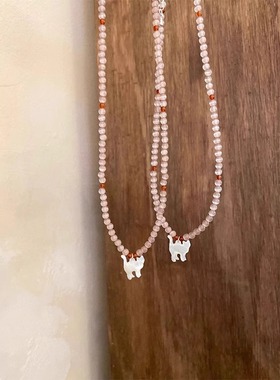 粉色串珠可爱小猫项链女颈链