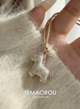 新中式ab面珐琅彩卡通小马项链