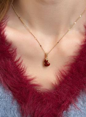 新年红色双面葫芦吊坠项链女