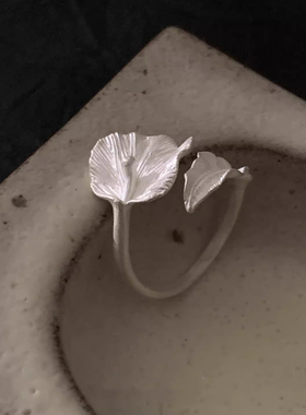 ins风简约银色荷叶戒指