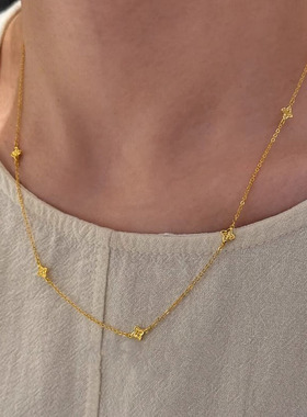 金色爆闪四星芒项链女吊坠