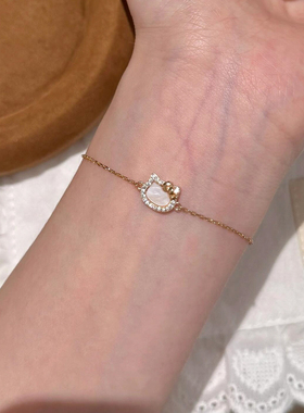 粉白贝母KT喵香槟金吊坠项链