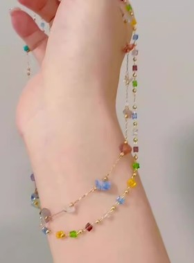 多巴胺彩色不规则方块碎石项链女