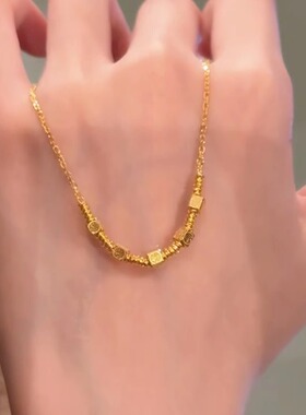 金色福字小方块项链女吊坠