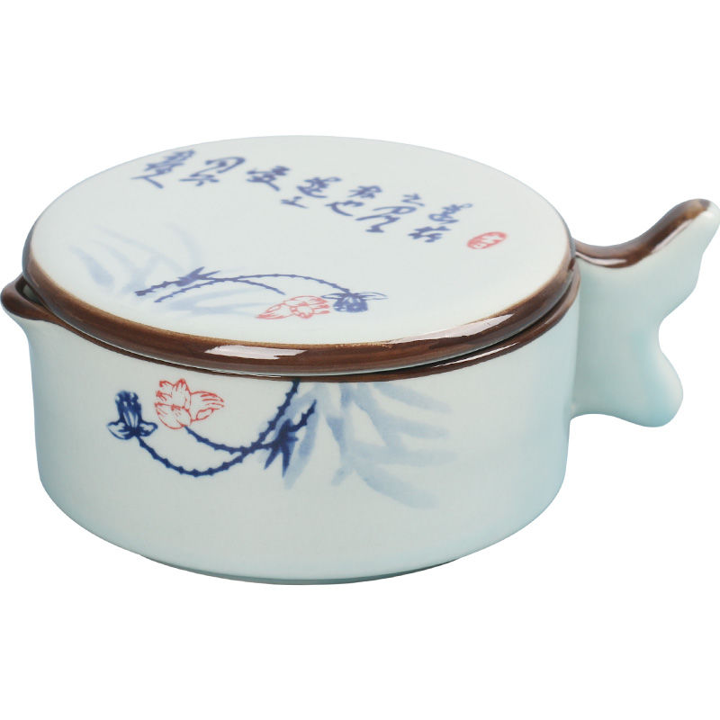 墨池多功能陶瓷海鱼n带盖墨盒书法墨汁墨盘墨碟笔搁墨蝶墨碗小砚 - 图3