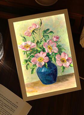 牡丹花美式客厅灯光画卧室复古花卉艺术装饰品摆件小夜灯创意礼物