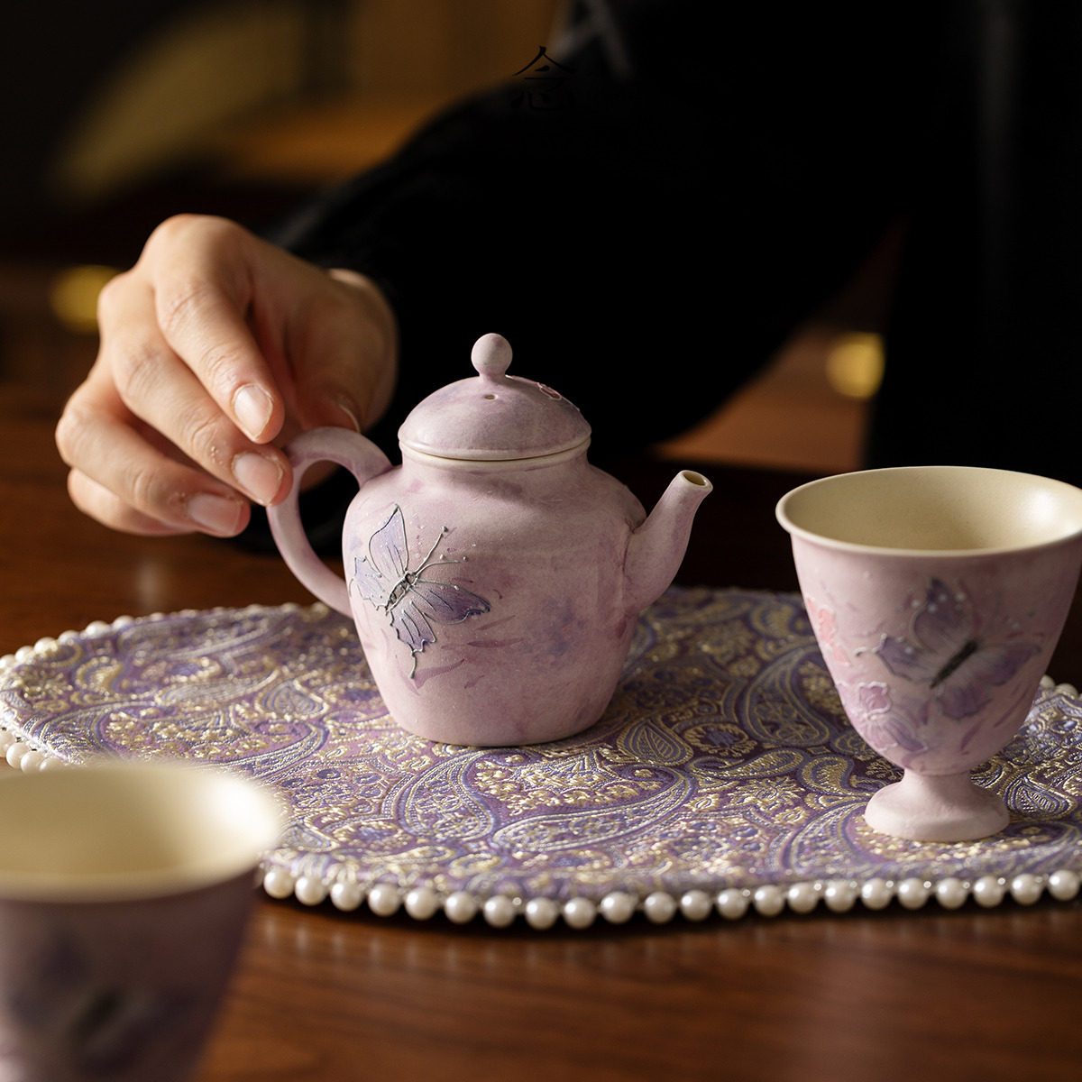 念瑶油画紫偏偏蝶舞泡茶壶品茗杯壶家用陶瓷功夫茶具教送朋友闺蜜,淘宝优惠券,粉丝福利购,淘宝优惠卷