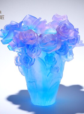 淄博琉璃高级感工艺术q品客厅轻奢玫瑰花瓶插花装饰摆件搬新家礼