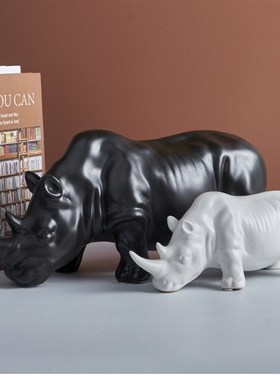 客厅摆件北欧陶瓷家居饰品动物犀牛小摆件卧O室玄关书房酒柜小摆