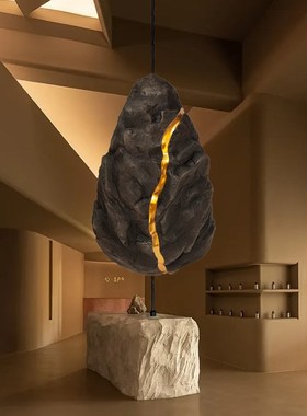 悬挂式玻璃钢仿真石头悬浮艺术摆件灯带发光室内造景橱窗装饰定制