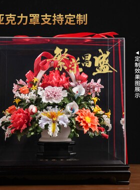 东方泥土《百花争艳》陶瓷大花蓝摆件酒店大厅装饰品公司开业礼品