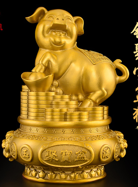 铜猪摆件西北缺角生肖猪吉祥物聚宝盆猪入户客厅办公室存钱罐大号