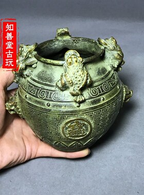 仿古古玩铜器收藏 黄铜铜器 摆件 金蟾貔貅招财铜罐 招财进宝