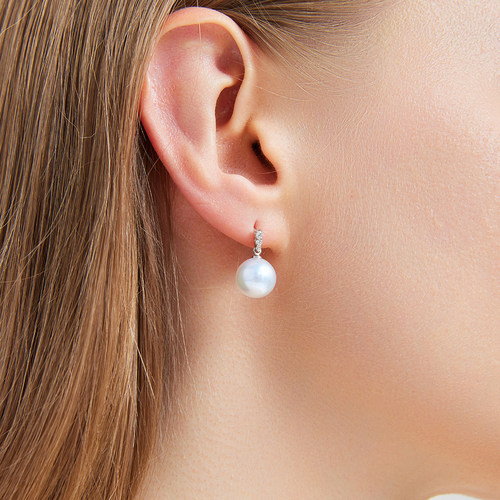 天王嫂同款 维纳斯澳白珍珠耳钉耳饰18K金钻石款天然海水白珠耳环 - 图2