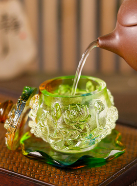 古法琉璃莲花供水杯客厅摆放圣水杯供佛杯荷花净水贡杯供佛工艺品