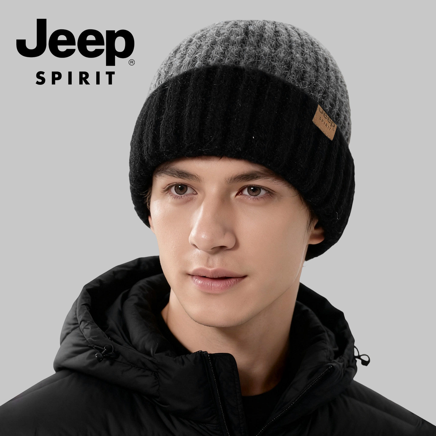 jeep羊毛混纺针织帽男冬季保暖骑车防风防寒护耳加厚拼接毛线帽女,淘宝优惠券,粉丝福利购,淘宝优惠卷