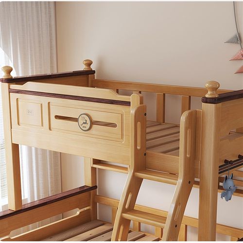 重庆大川家具城原木色全实木上下床儿童子母床走梯步柜双层高低床 - 图1
