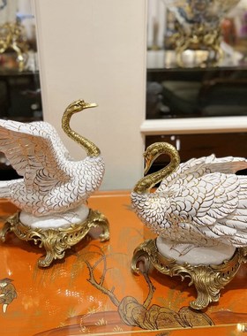 茱莉安法式奢华陶瓷配铜天鹅造型装饰品欧式别墅客厅桌面工艺摆件