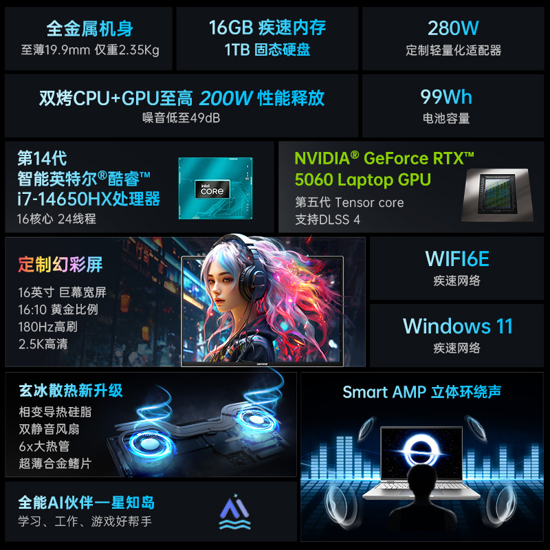 Colorful/七彩虹 iGame M16 i7-14650HX RTX5060高性能独显设计渲染16英寸游戏笔记本