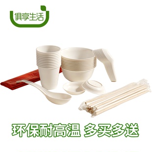 一次性餐具玉米淀粉碗筷套装10人