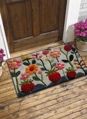 复古柔软草莓地垫易打理花门口耐脏卫生间羊绒地垫装饰浴室地垫