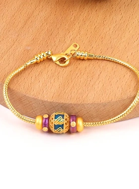 珐琅手链女复古典雅山水画手串ins精致版铜钱珠子手链