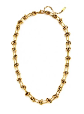 欧美ins时尚冷淡风气质手链饰品女不锈钢夸张纽扣打结锁骨链项链