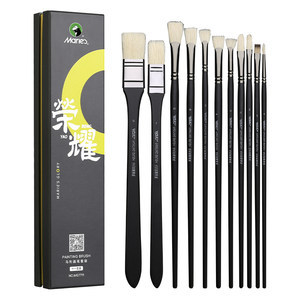 马利荣耀水粉笔套装美术生专用猪鬃扇形笔排笔初学者颜料笔刷色彩丙烯画笔水彩毛笔勾线工具专业黑骑士油画笔