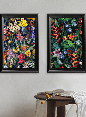 美式复古中古风花卉客厅艺术装饰画热带植物挂画餐厅繁花似锦墙画