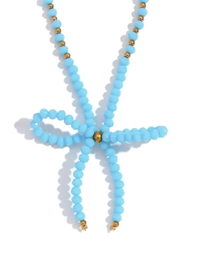 欧美时尚小众设计项坠不锈子手作蓝色切面水晶结项链女