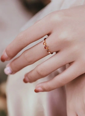 欧系橘橙色锆石戒指宫廷在逃公主高级感复古气质戒指