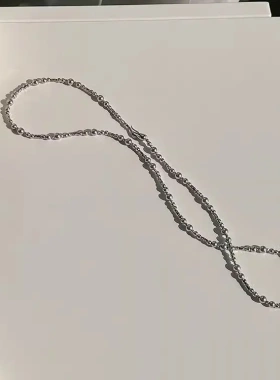 波光粼粼真多麻色清冷银灰色珍珠切花项链锁骨链轻奢毛衣链女