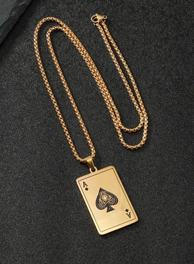 不锈钢饰品个性时尚百搭腐蚀抹油黑桃a钛钢项链 吊坠厂