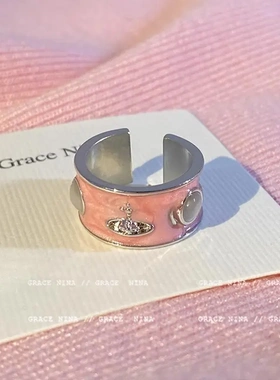 滴釉土星宽面戒指女小众设计石指环情侣对戒2023新款潮食指戒