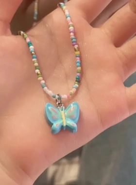 别样彩色串珠项链女甜美少儿夏日可爱卡通锁骨链潮