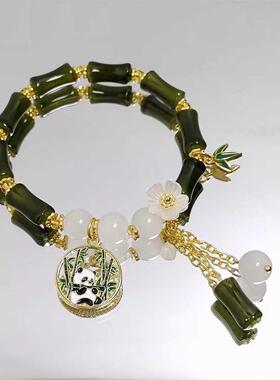 东陵色手节熊猫链小清新学生新中式桃花竹SL-384节节高手链厂玉家