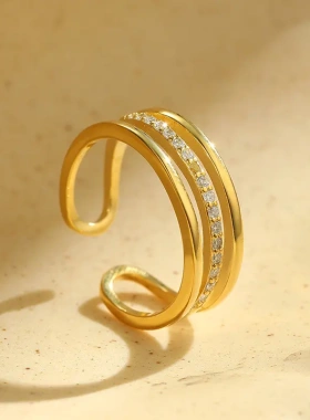 s925银日韩轻奢小众三层戒指个性时尚镶钻指环女开口可调节