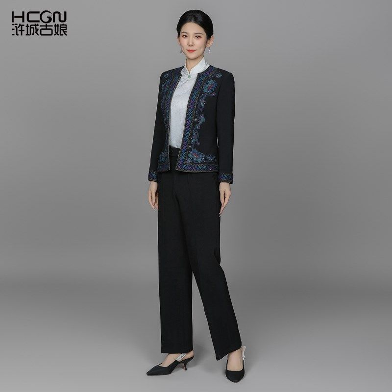 绵羊毛国风精致刺绣百搭时尚通勤日常优雅大气气质女西装两件套装,淘宝优惠券,粉丝福利购,淘宝优惠卷