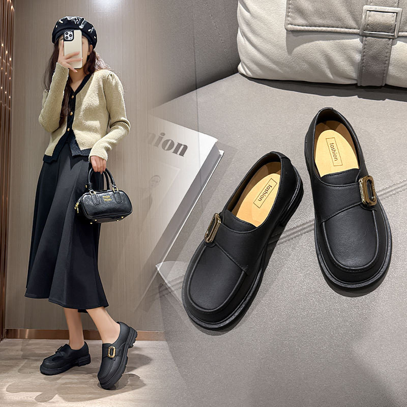 2025春秋单鞋防滑软底塑料扣百搭仙女风学生职业鞋黑色PVC一脚蹬